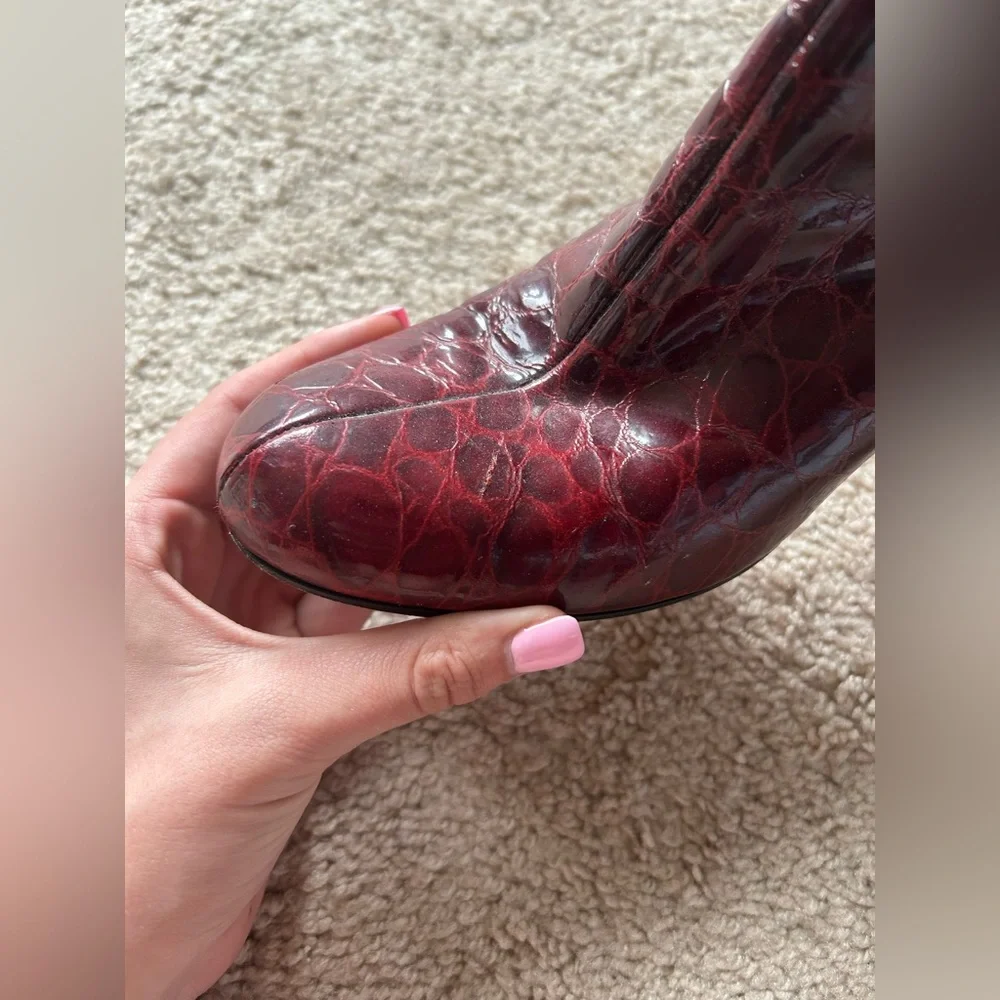 Kate Spade Katrina Burgundy Crocodile Alligator Boots